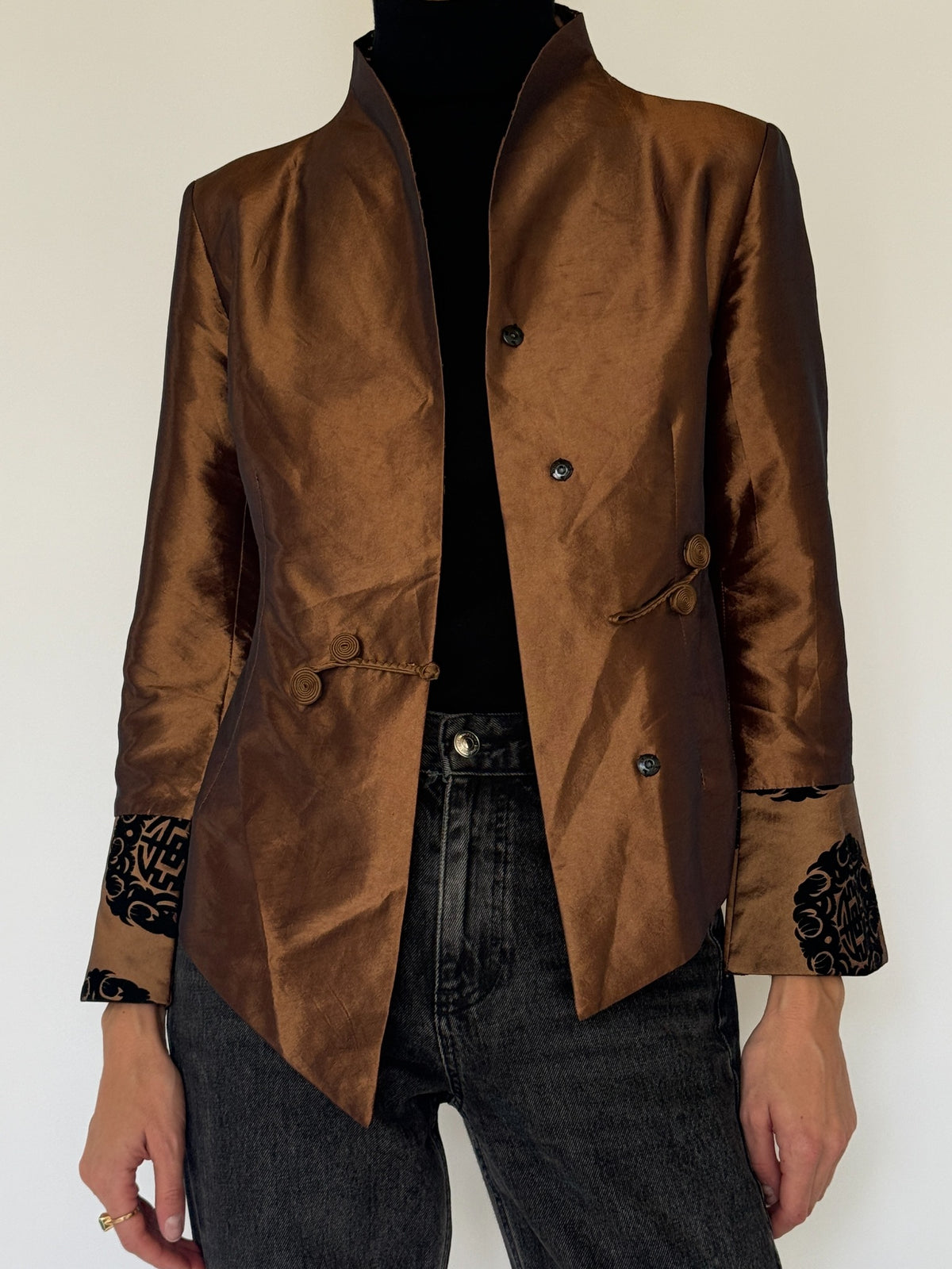 Vintage bronze-brown mandarin collar jacket view 2