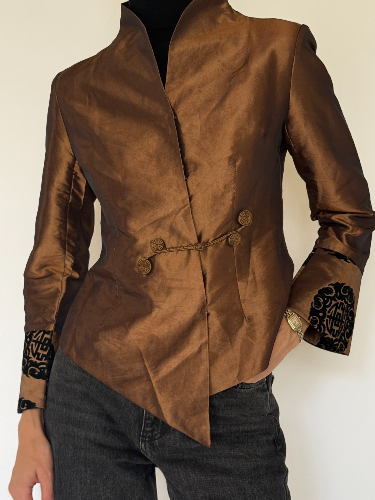 Vintage bronze-brown mandarin collar jacket view 5