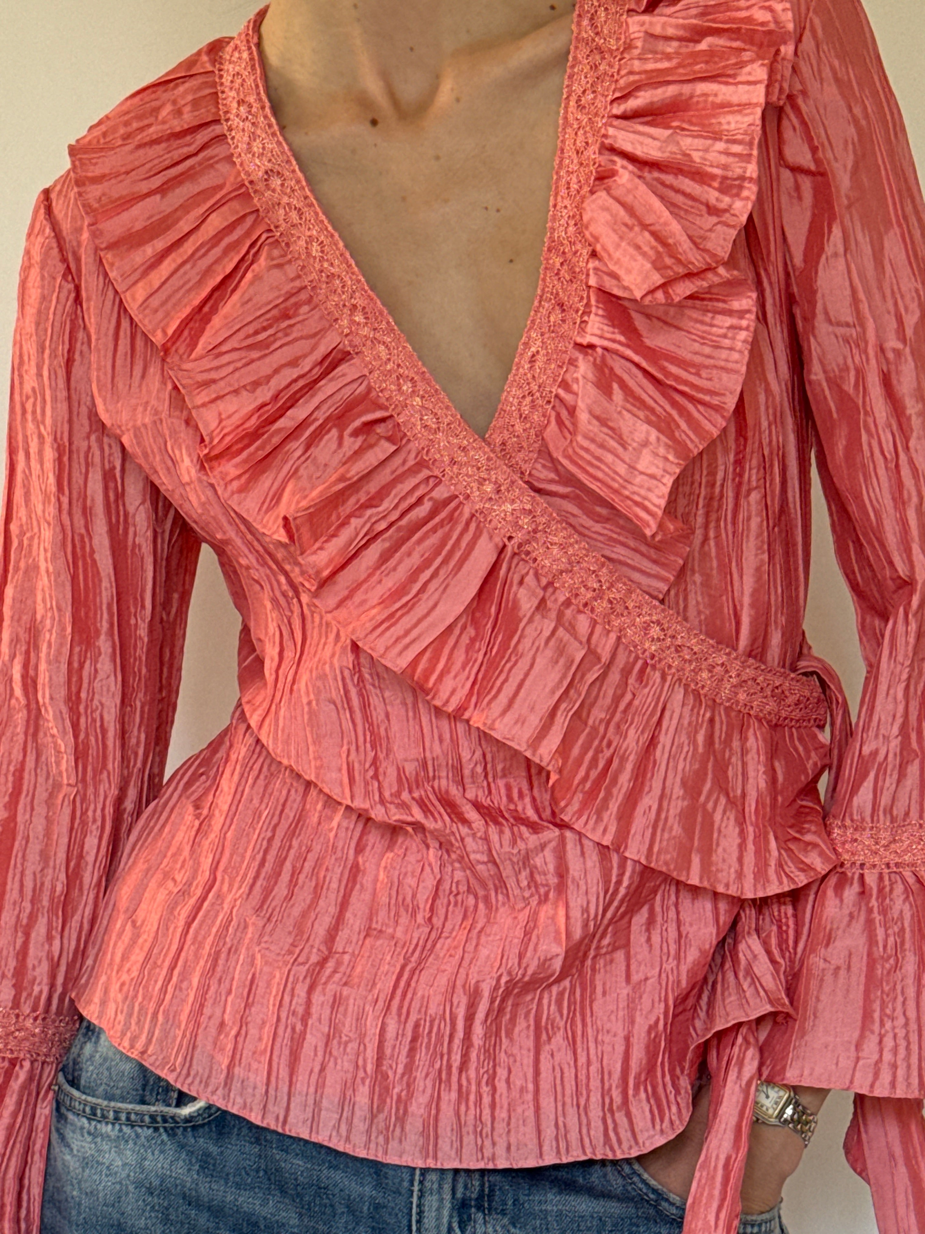 Vintage coral wrap blouse front view
