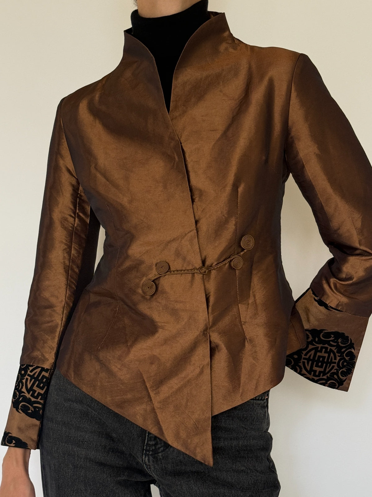 Vintage bronze-brown mandarin collar jacket view 7