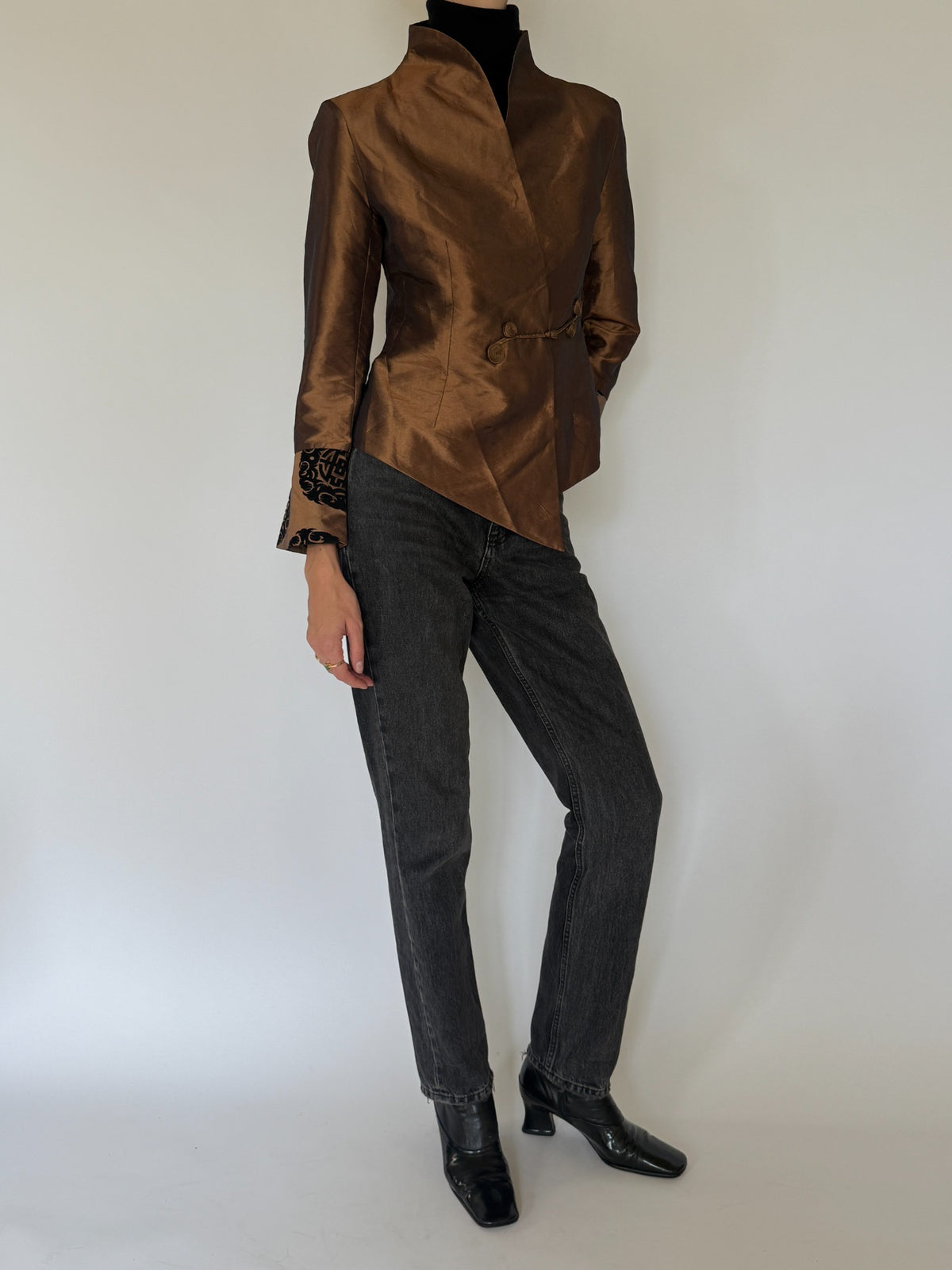 Vintage bronze-brown mandarin collar jacket view 6