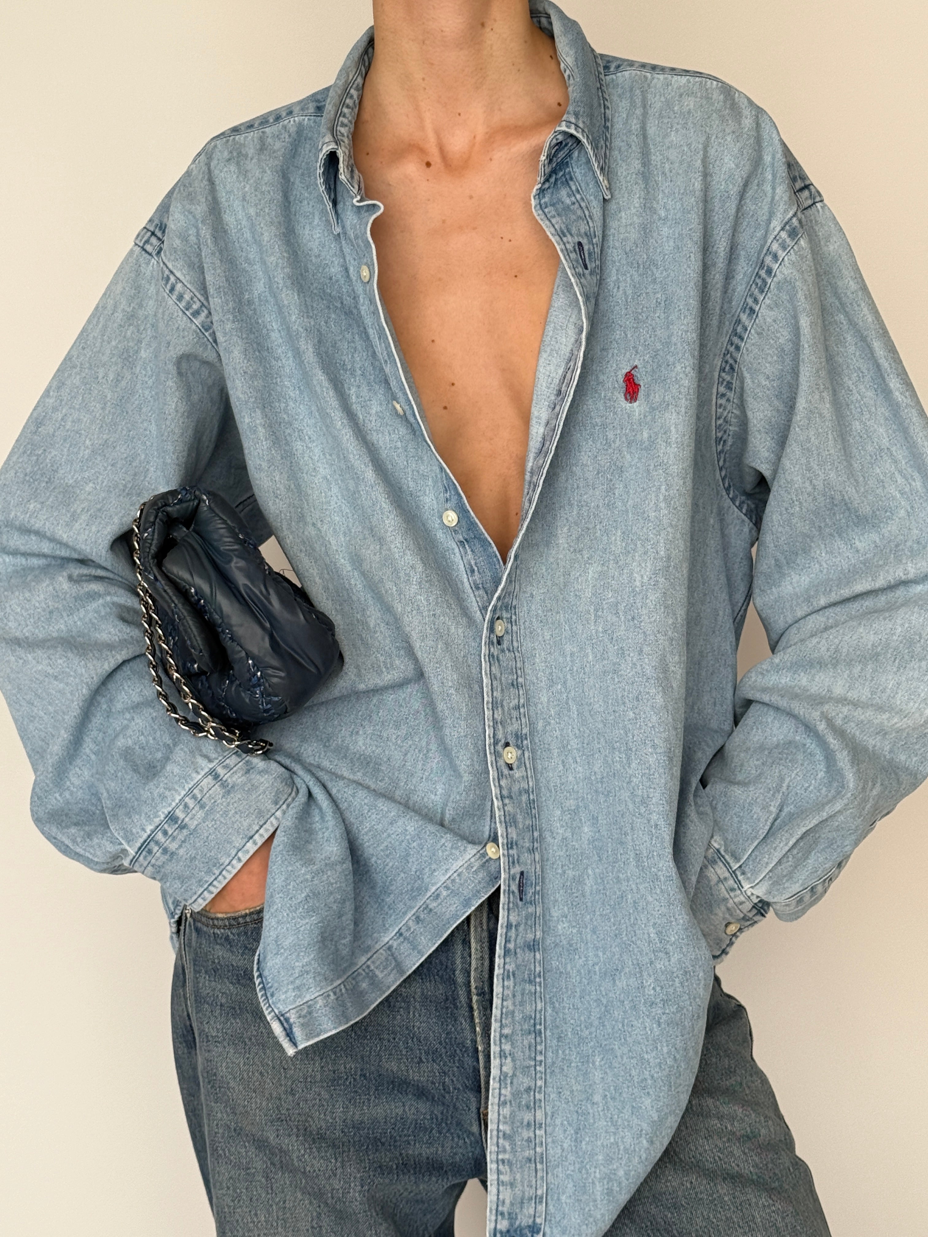 Vintage Polo Ralph Lauren blue denim shirt front view