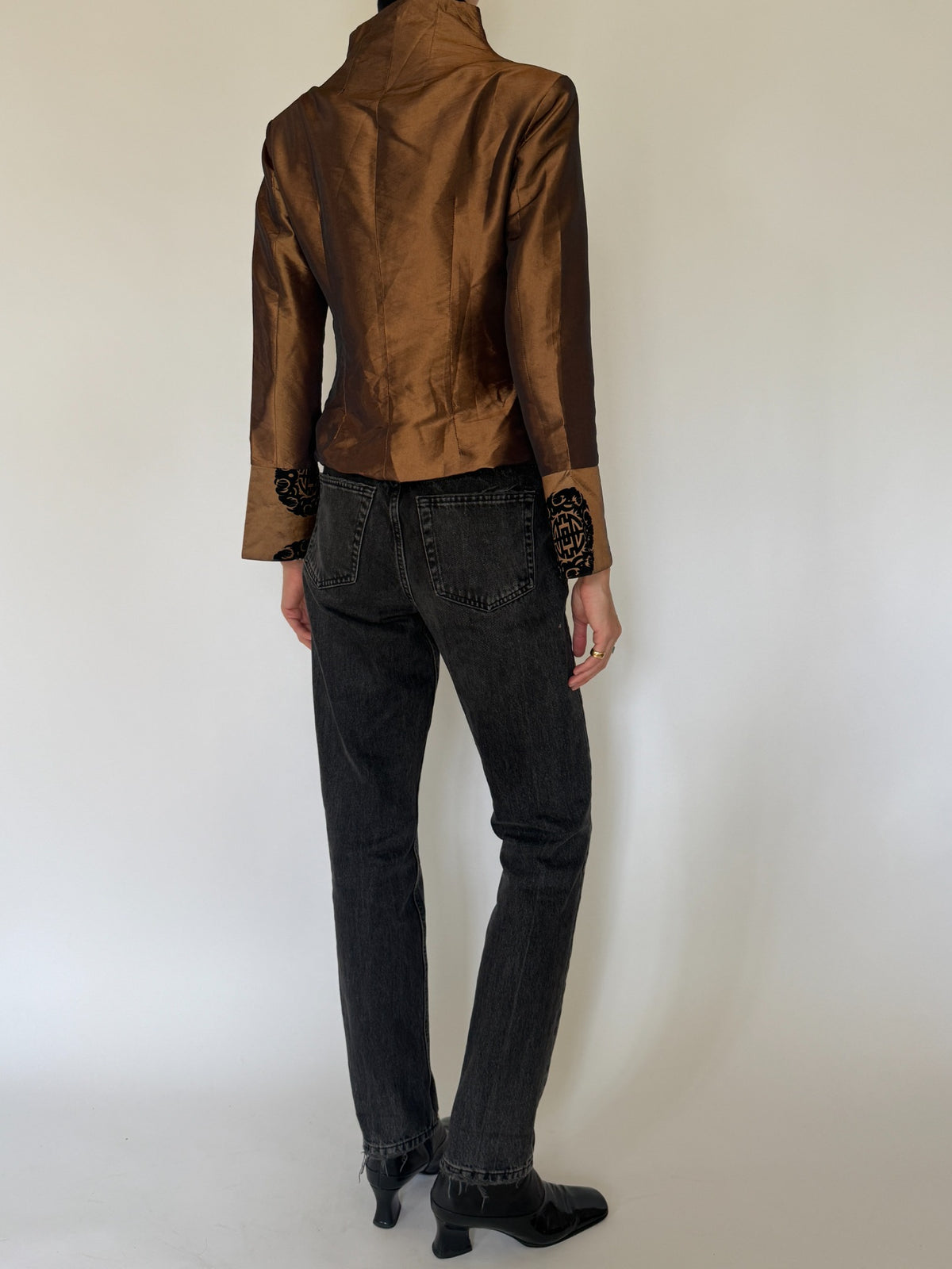 Vintage bronze-brown mandarin collar jacket view 10