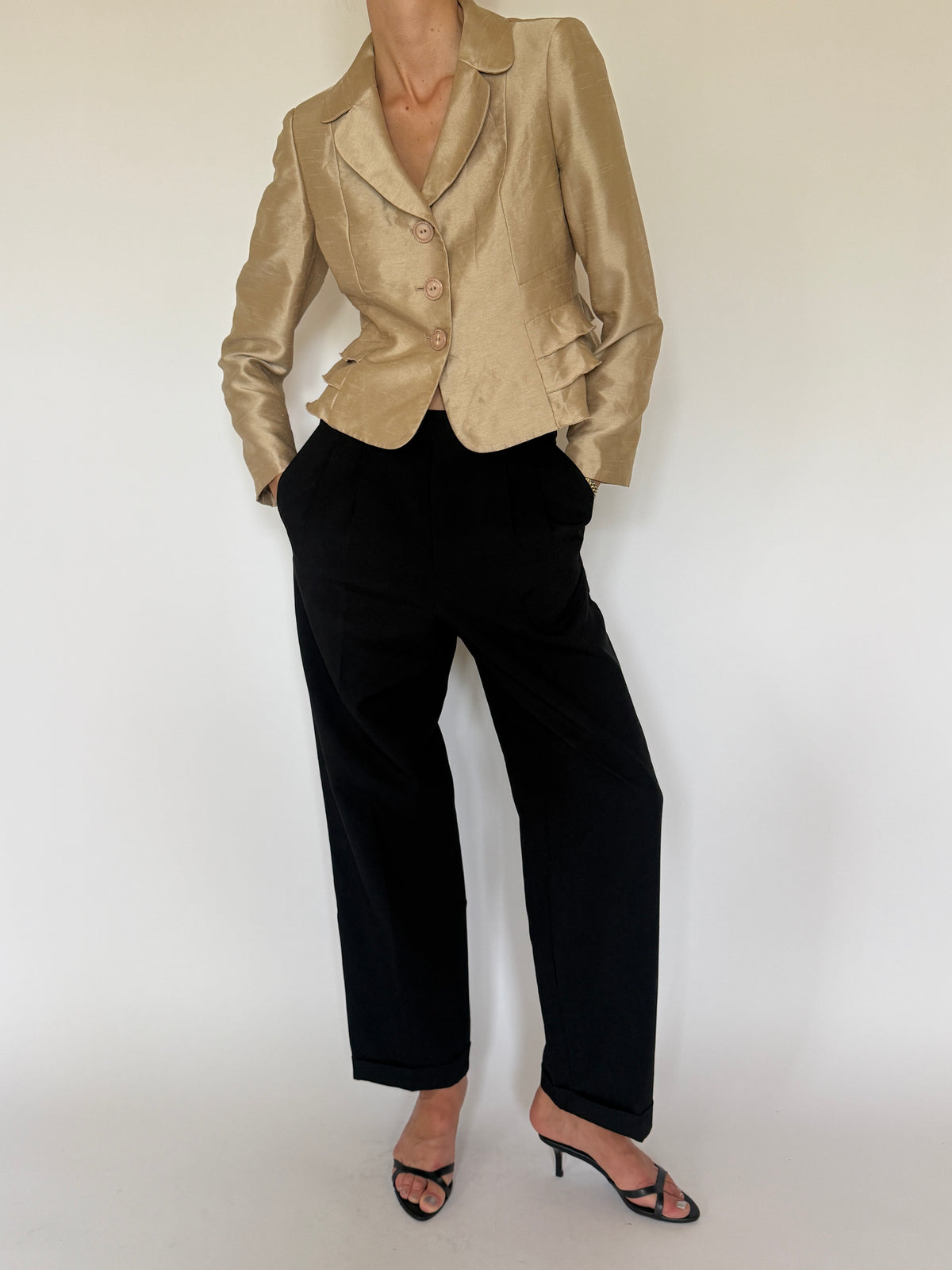 Vintage Cropped Shimmer Blazer Champagne 7412