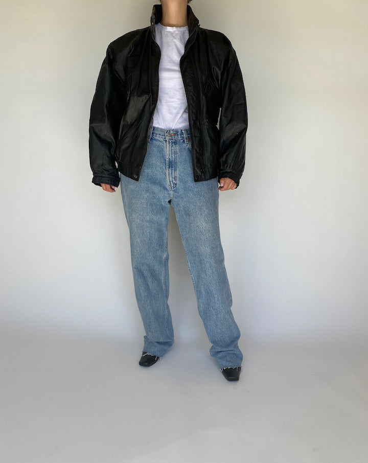 VINTAGE BOXY BLACK LEATHER JACKET 1109