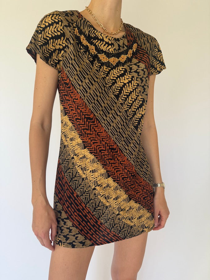 Vintage Tribal-Inspired Mini Dress 6095