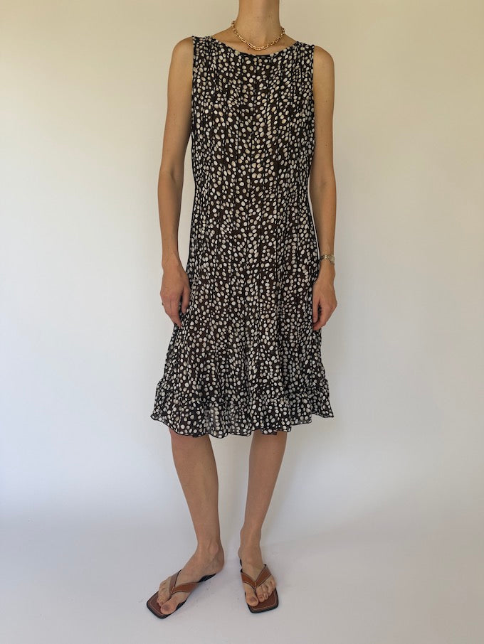 Vintage Black & White Polka Dot Ruffle Dress