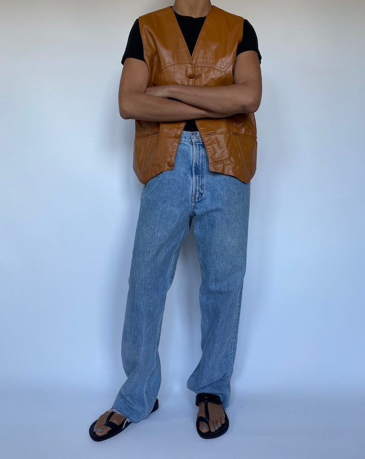 VINTAGE BROWN LEATHER VEST 3049