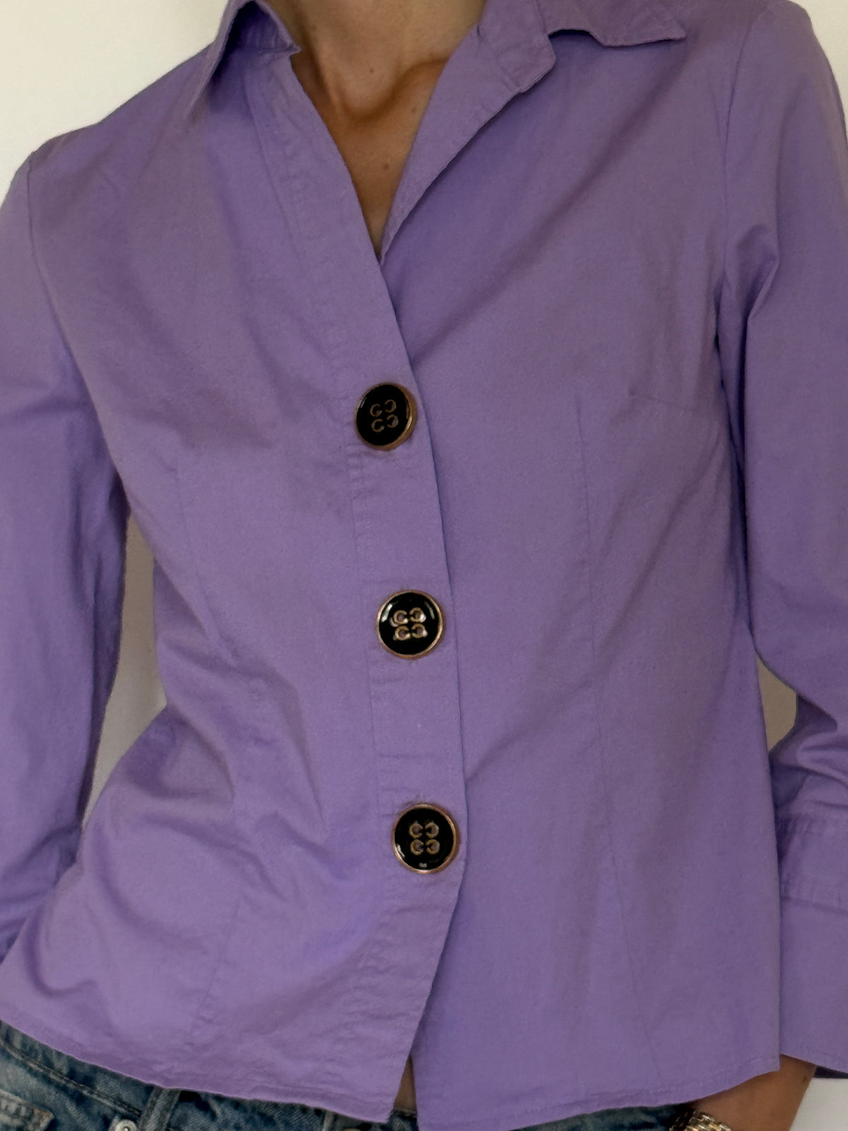 Vintage Tailored Button-Front Blouse Purple 7386