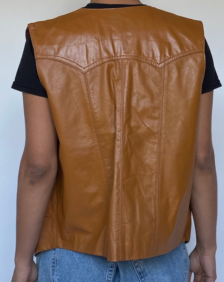 VINTAGE BROWN LEATHER VEST 3049