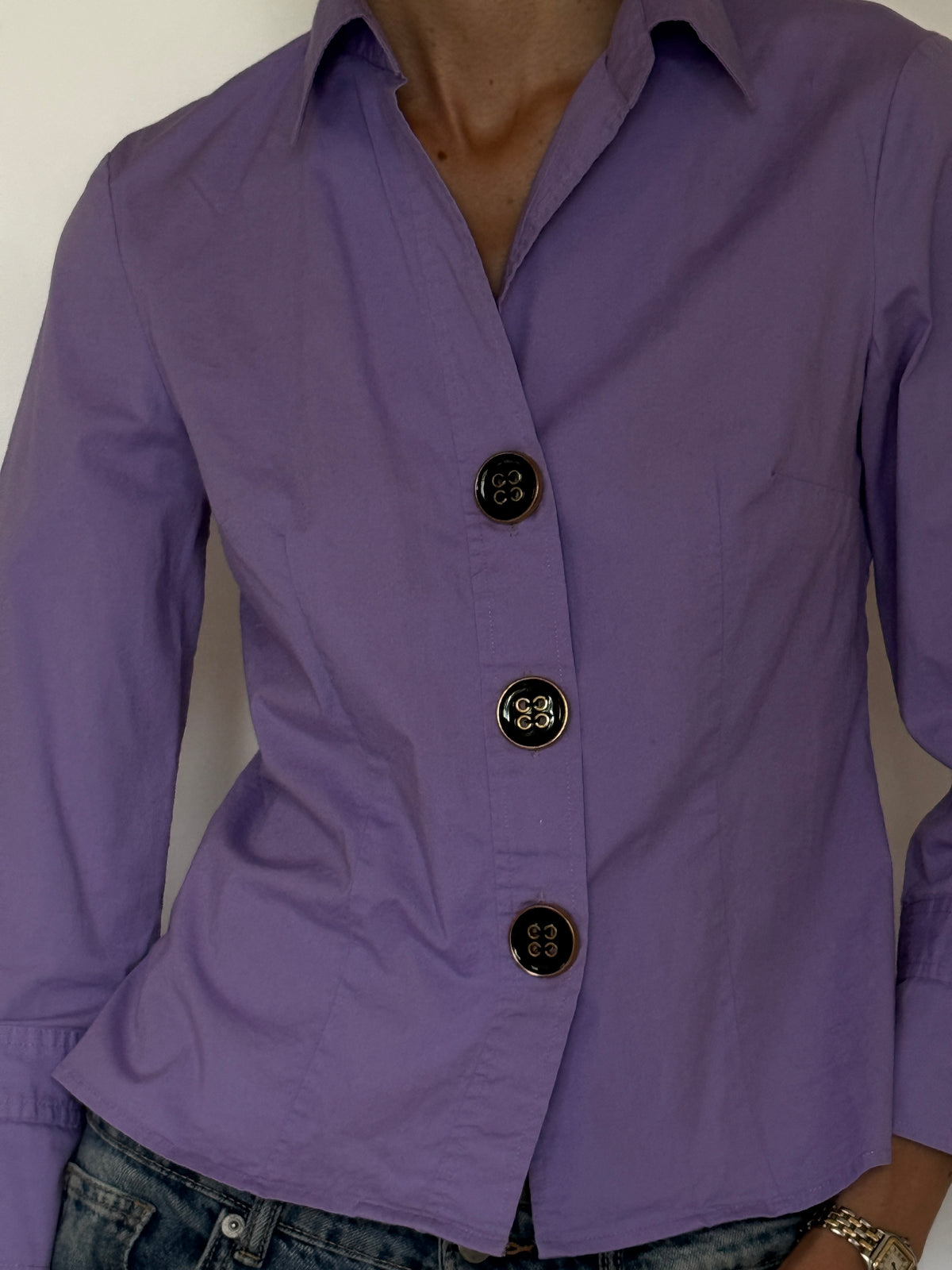 Vintage Tailored Button-Front Blouse Purple 7386