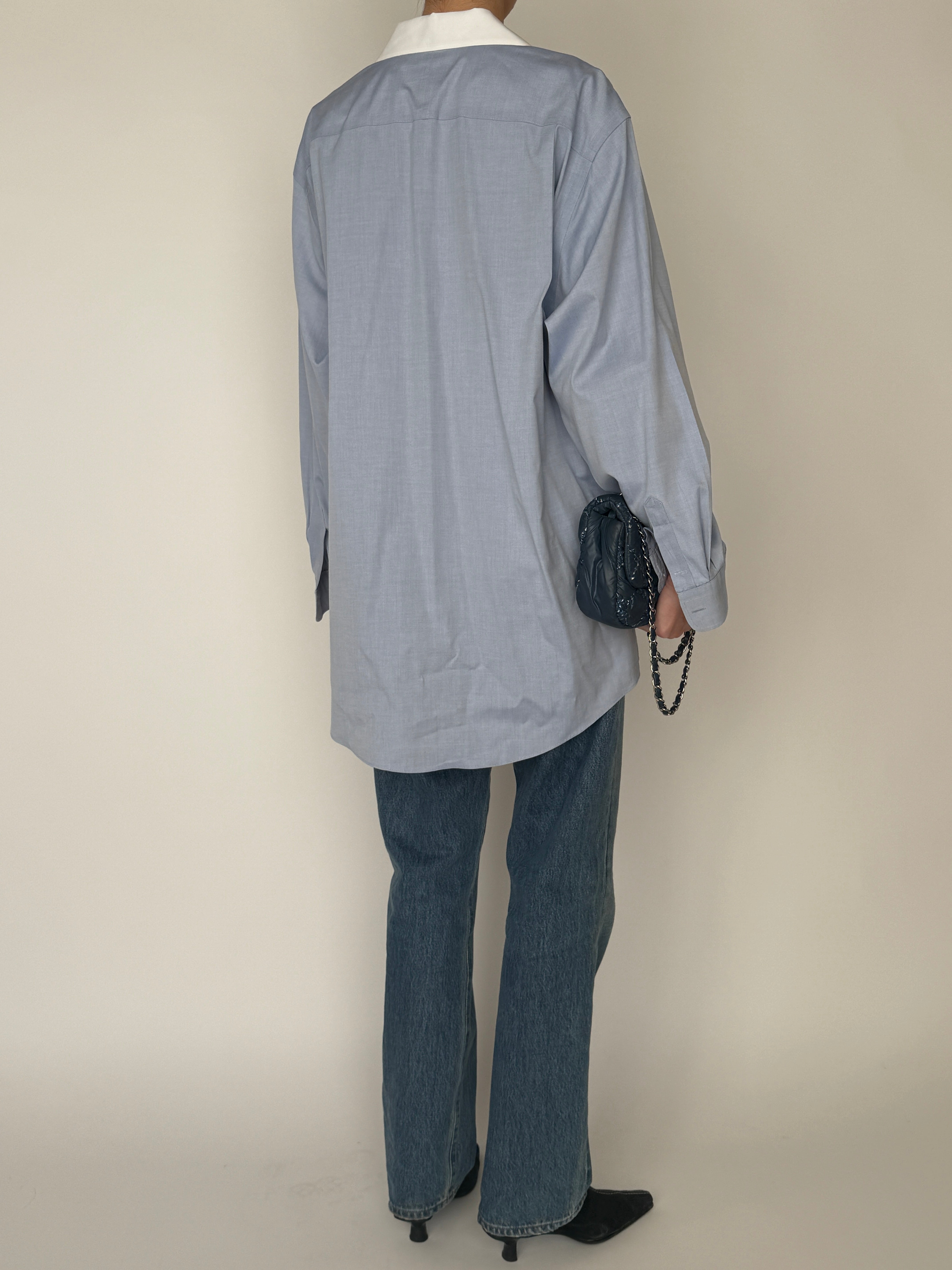 Vintage button-down shirt light blue with white contrast collar back view