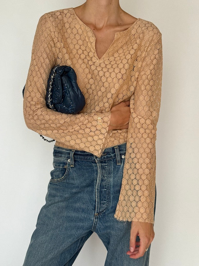 Vintage Crochet Top Beige 6362