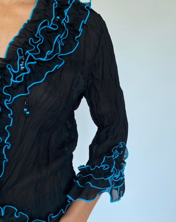 VINTAGE BLACK RUFFLED BLOUSE 1740
