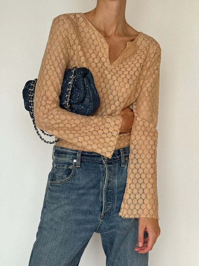 Vintage Crochet Top Beige 6362