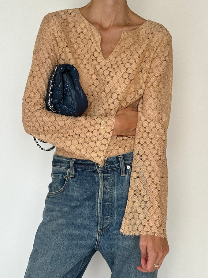 Vintage Crochet Top Beige 6362