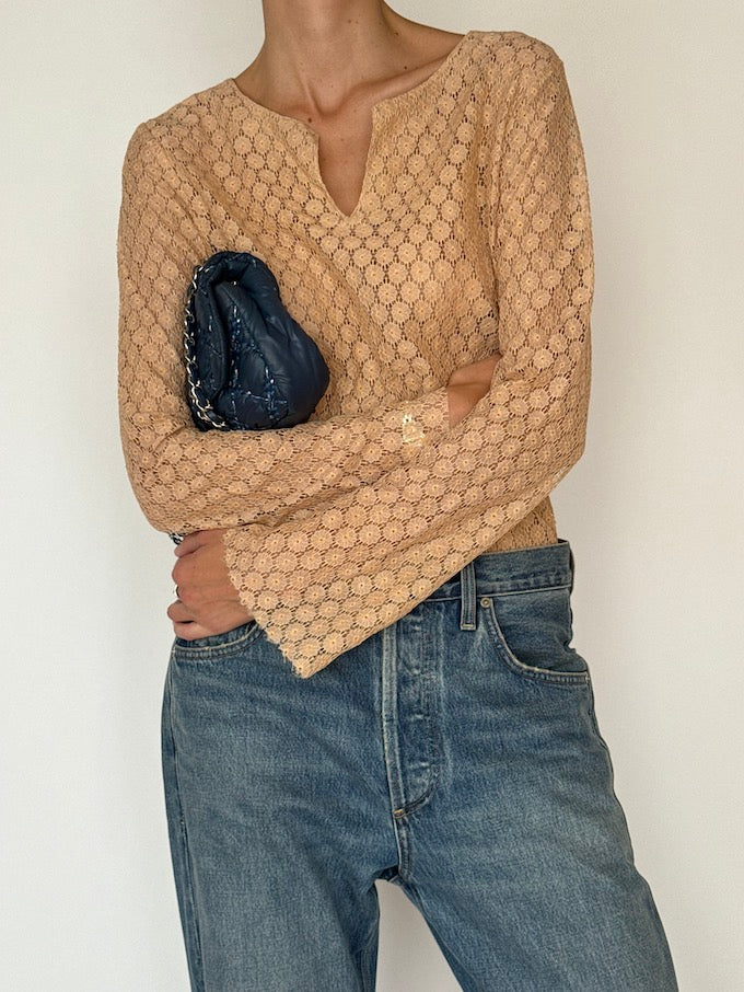 Vintage Crochet Top Beige 6362