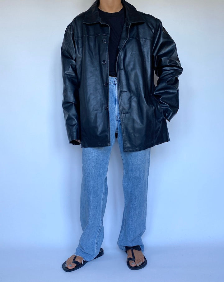VINTAGE OVERSIZED BLACK LEATHER JACKET 3051
