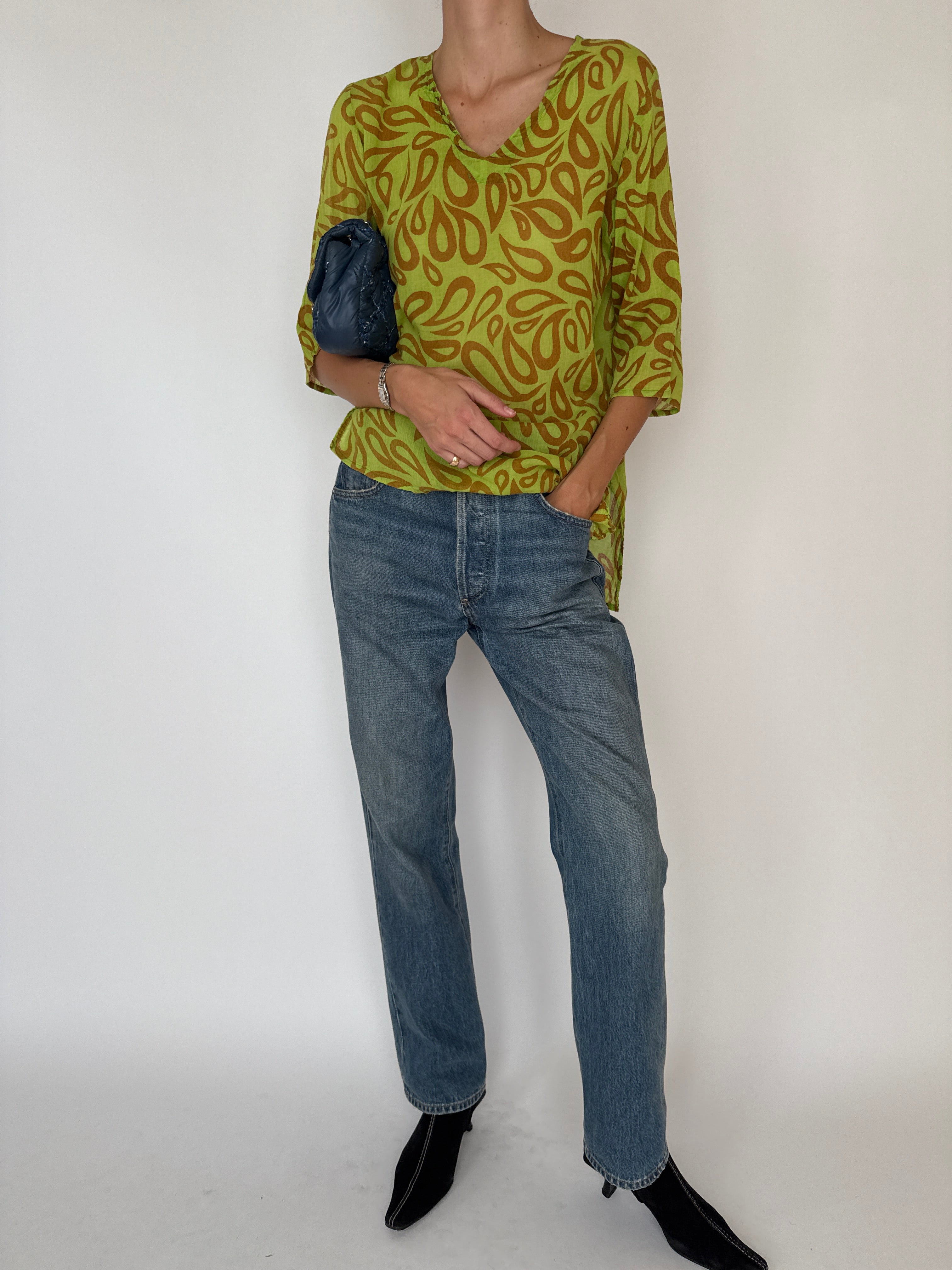 Vintage Light Weight Green and Brown Top 2071