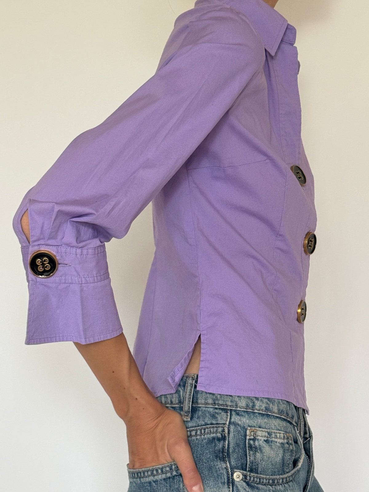 Vintage Tailored Button-Front Blouse Purple 7386