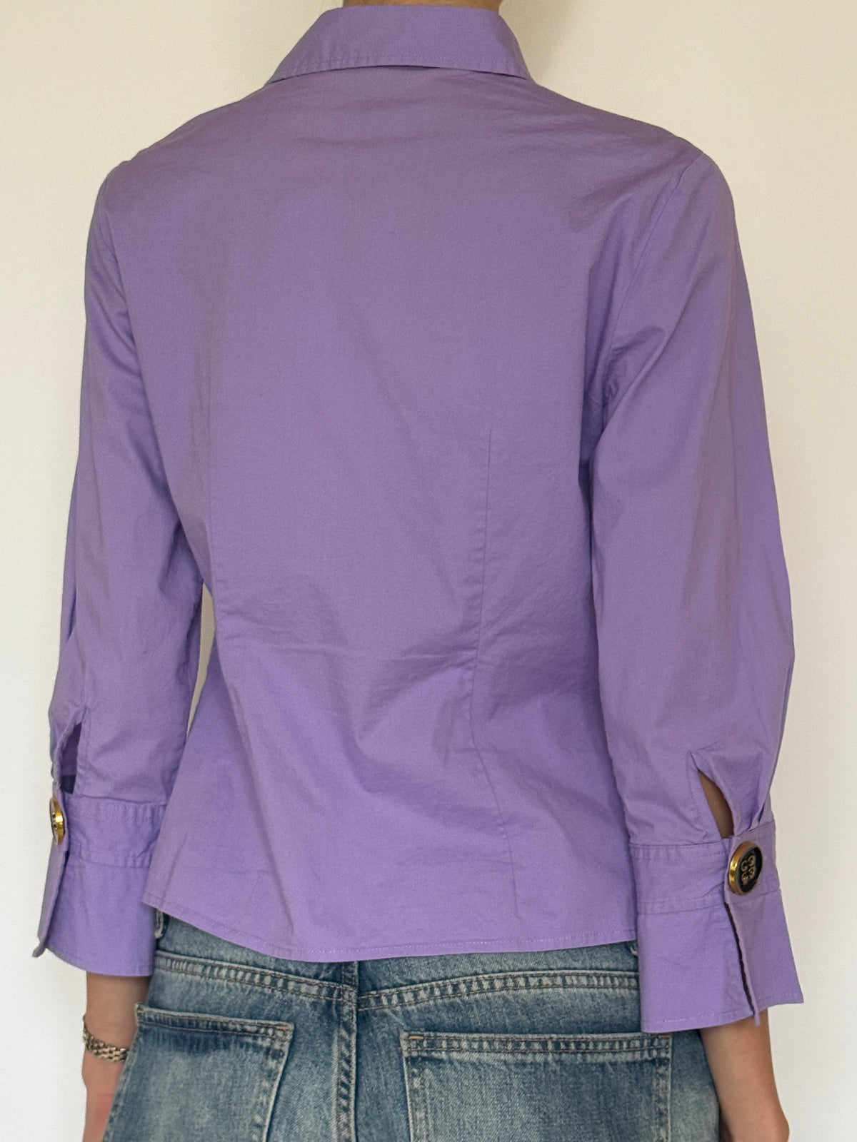 Vintage Tailored Button-Front Blouse Purple 7386
