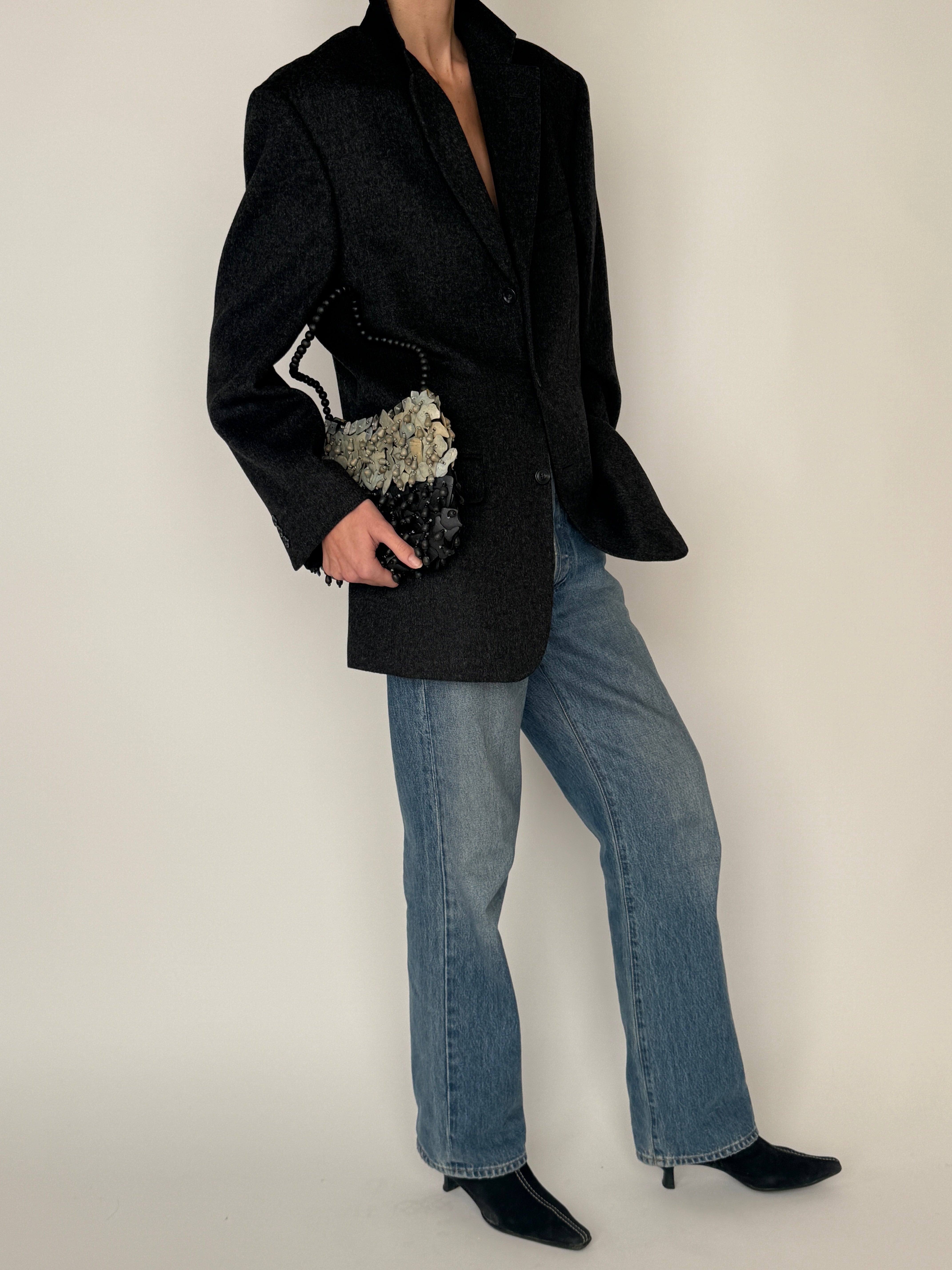 Vintage charcoal camel hair blazer 100% camel hair side view