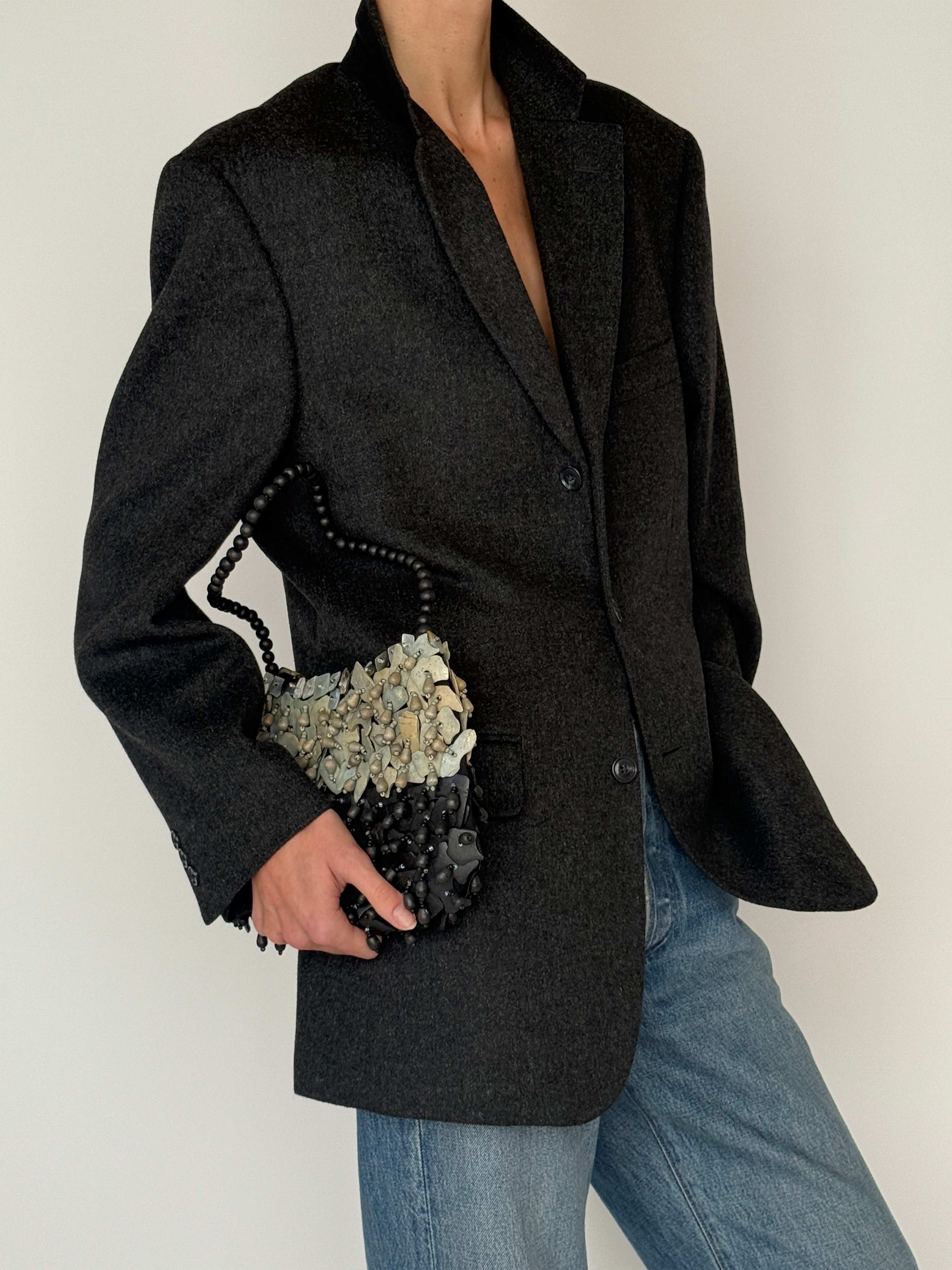Vintage charcoal camel hair blazer 100% camel hair side view