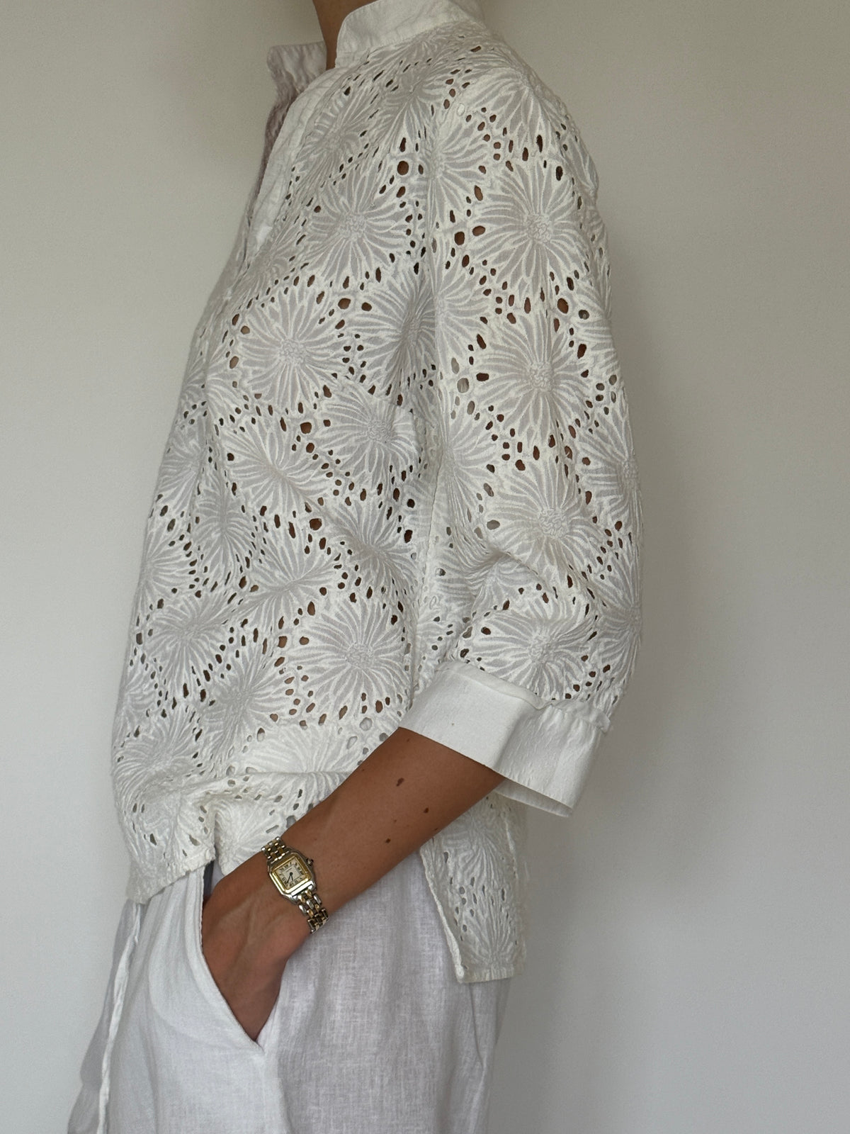 Vintage Floral Eyelet Cotton Blouse White 7612