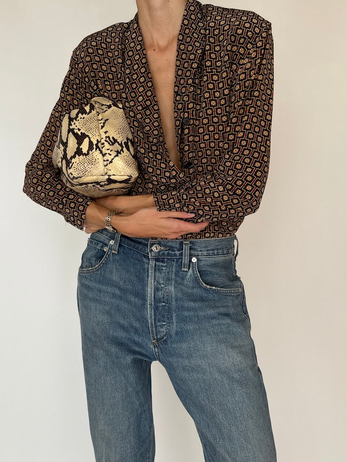 Vintage Patterned Silk Blouse 5797