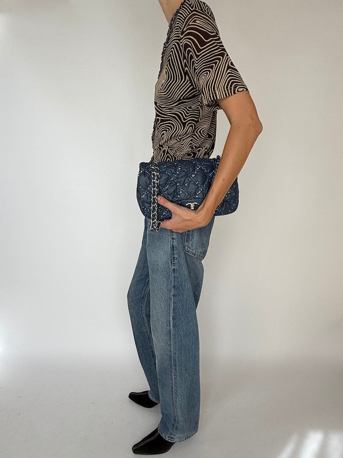 Vintage Brown Patterned Short-Sleeve Top 4078