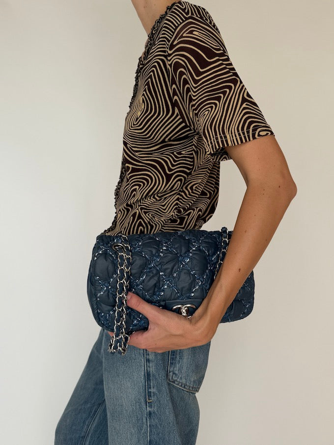 Vintage Brown Patterned Short-Sleeve Top 4078