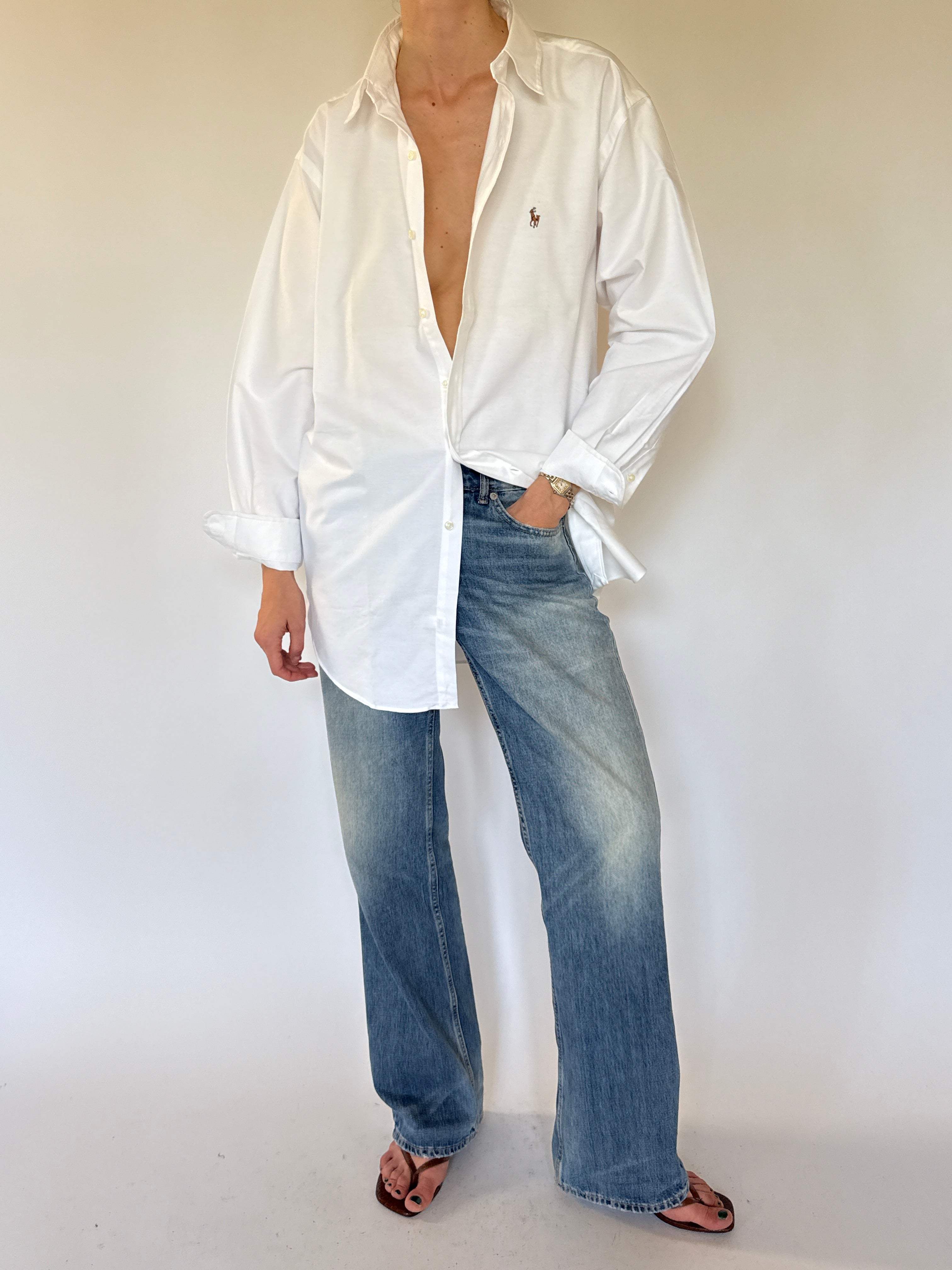 Vintage oversized Ralph Lauren white shirt styled with denim