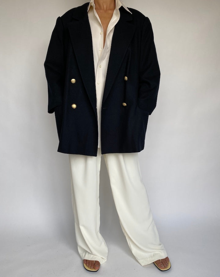 VINTAGE OVERSIZED BLACK WOOL BLAZER 745