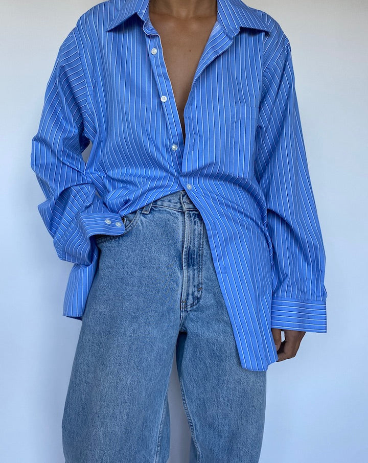 VINTAGE OVERSIZED STRIPED BLUE SHIRT 3056