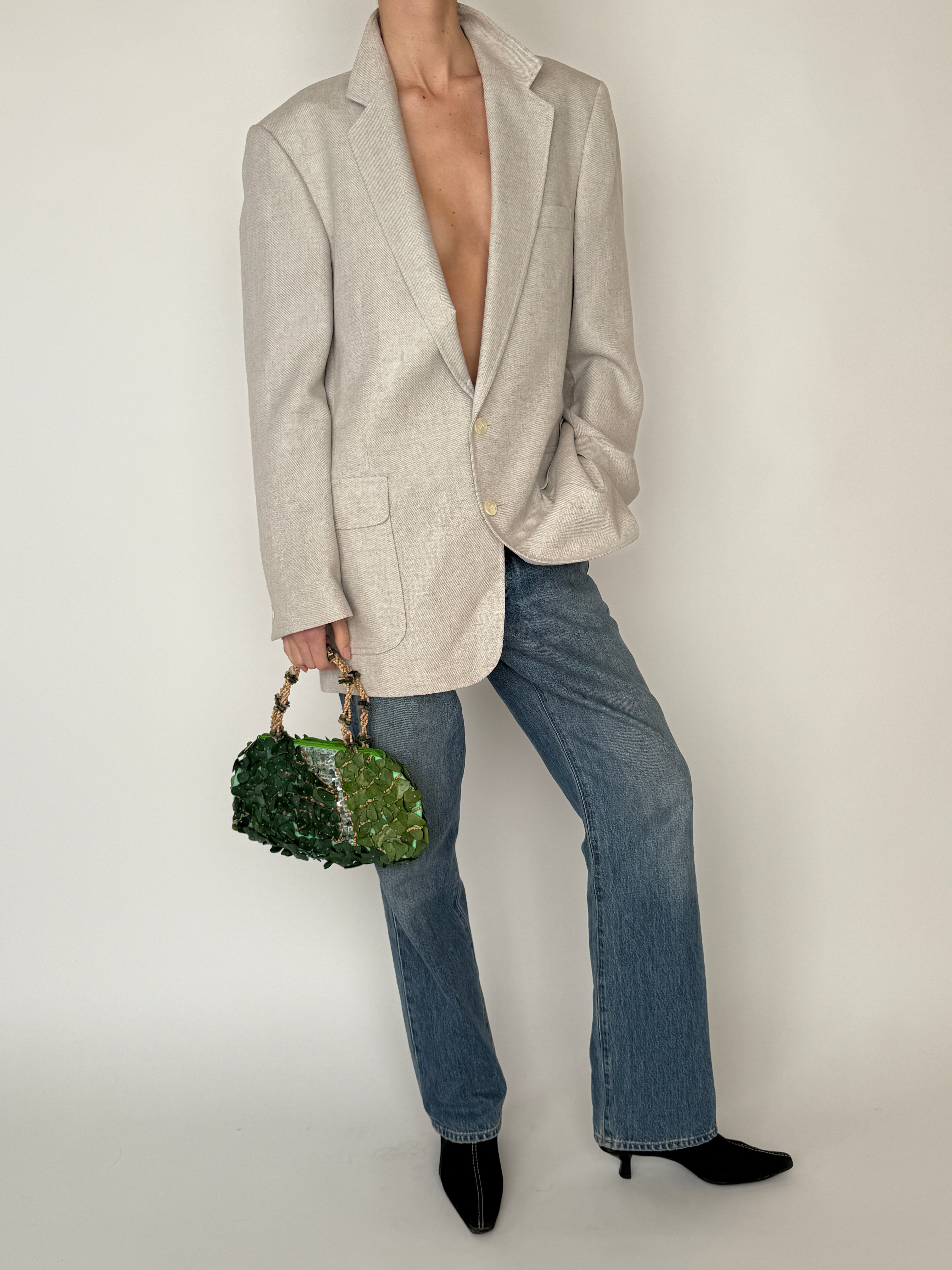 Vintage beige oversized blazer lapel detail