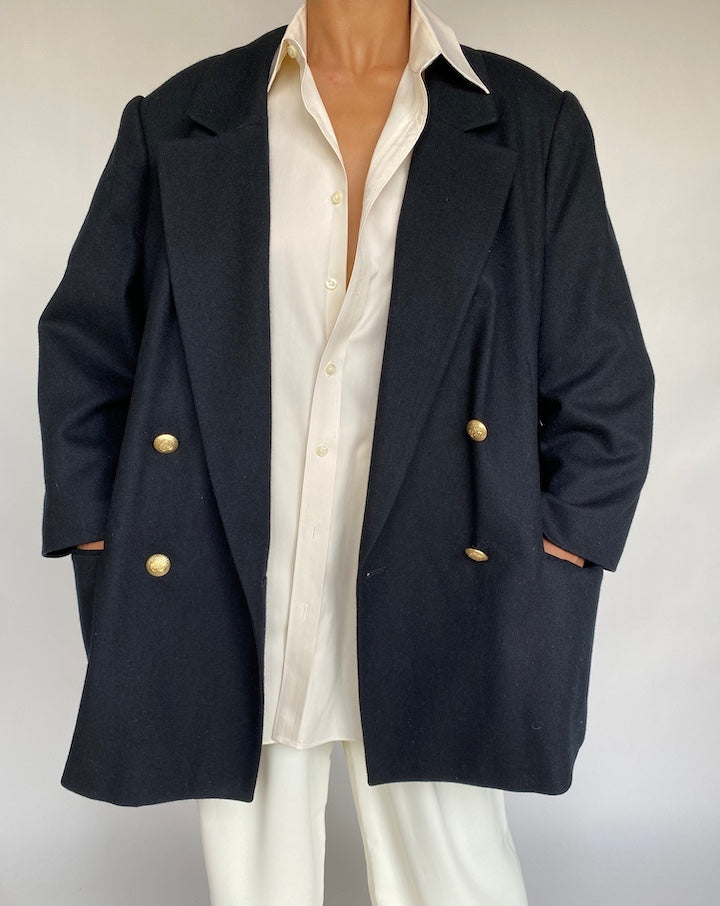 VINTAGE OVERSIZED BLACK WOOL BLAZER 745