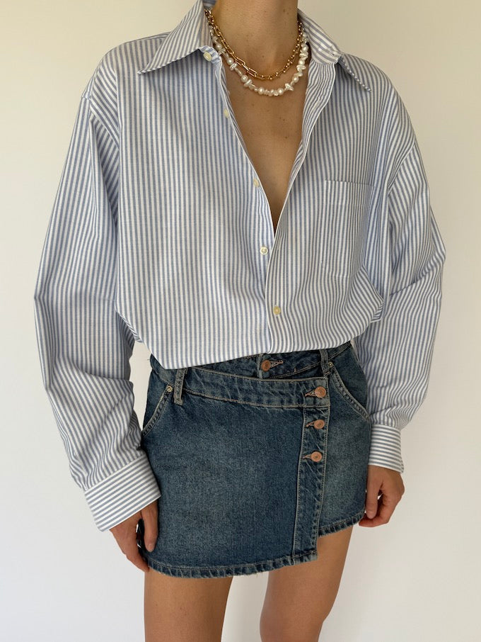 Vintage Striped Shirt White & Blue 6111