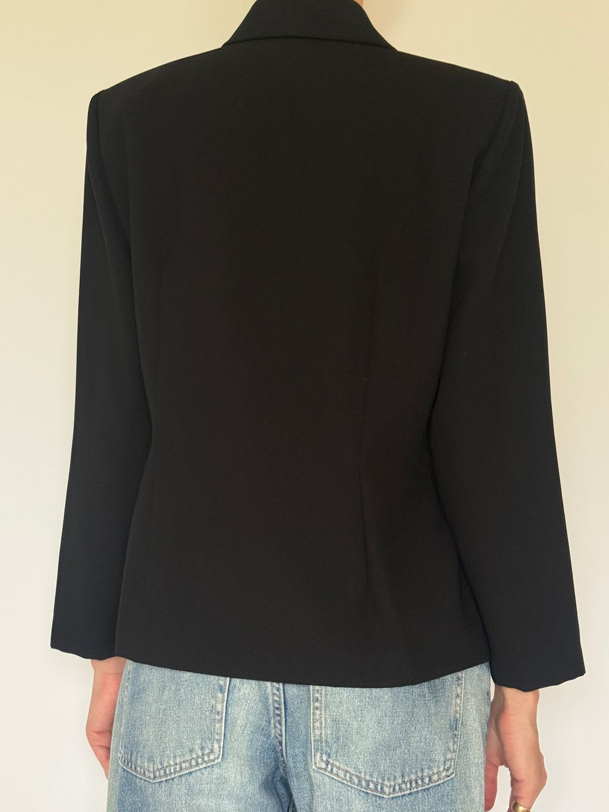 Vintage black beaded collar blazer back view