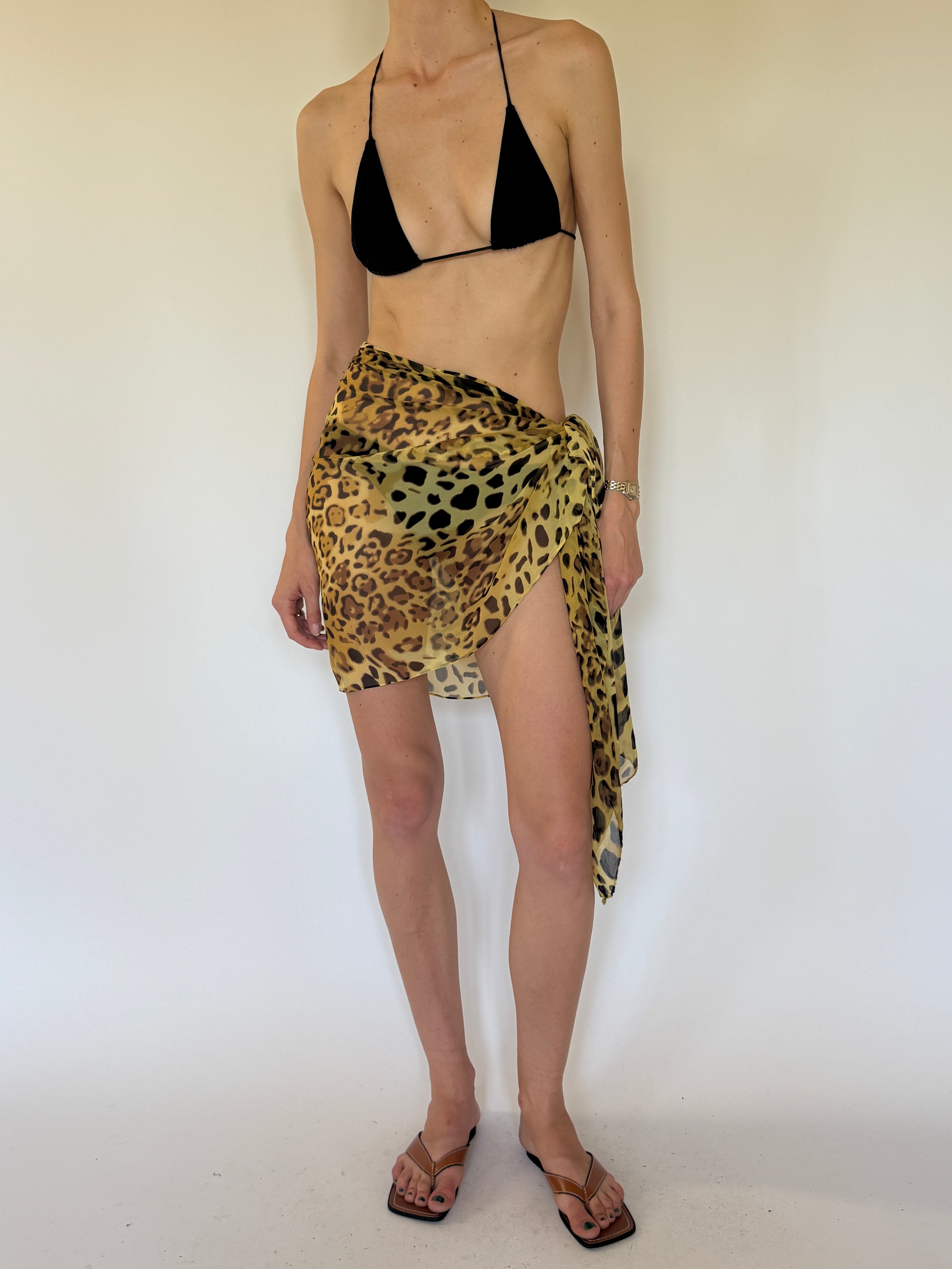 Vintage leopard print sarong wrap cover-up front view