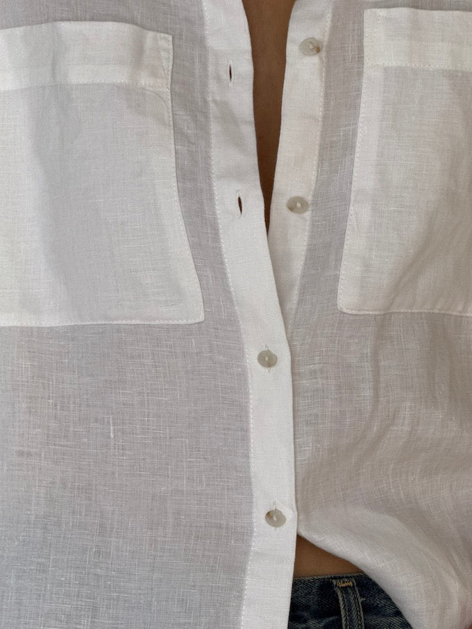 Vintage Linen Short-Sleeve Shirt White 6208