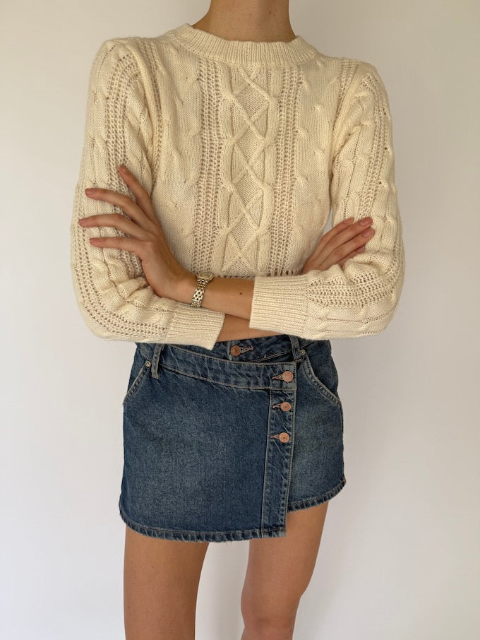Vintage Cream Cable-Knit Sweater 6139