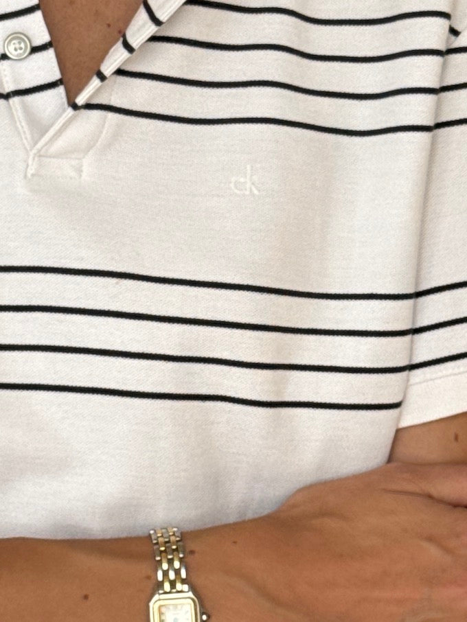 Vintage Calvin Klein Polo Shirt in White Stripe 5926