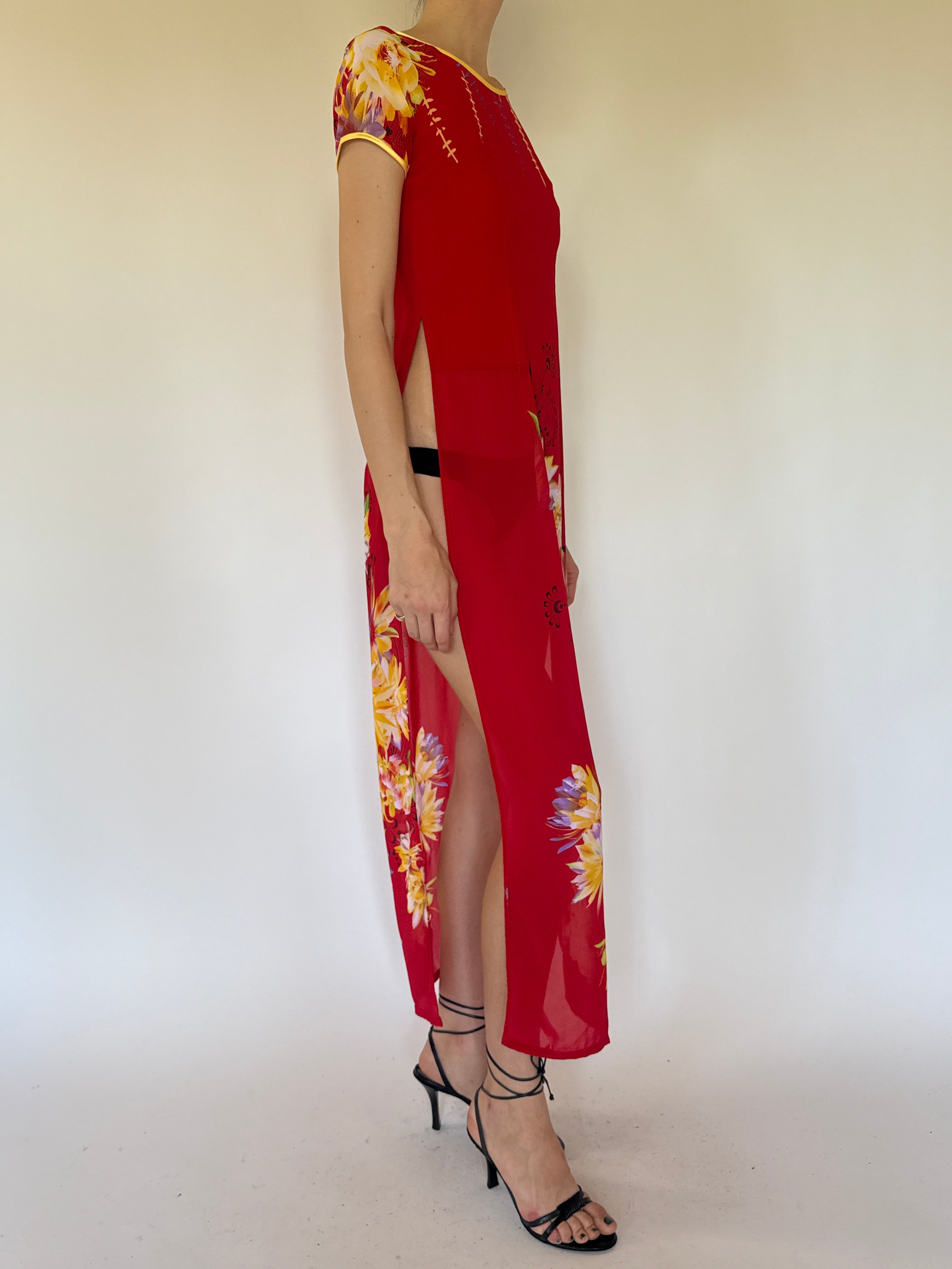 Vintage chinese-inspired red dress side view