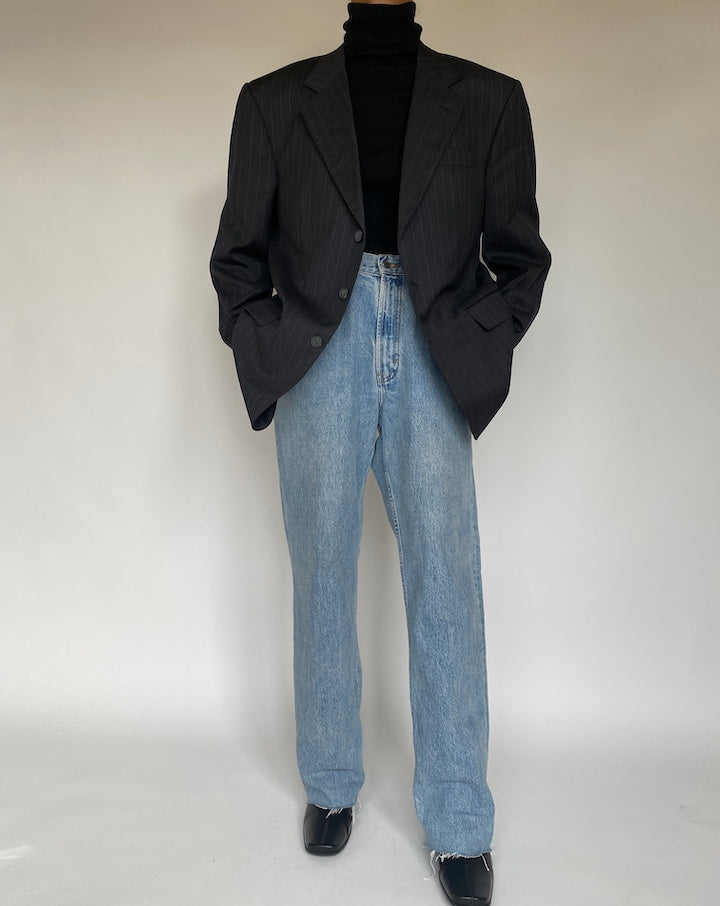 VINTAGE DARK GREY PINSTRIPED BLAZER 1761
