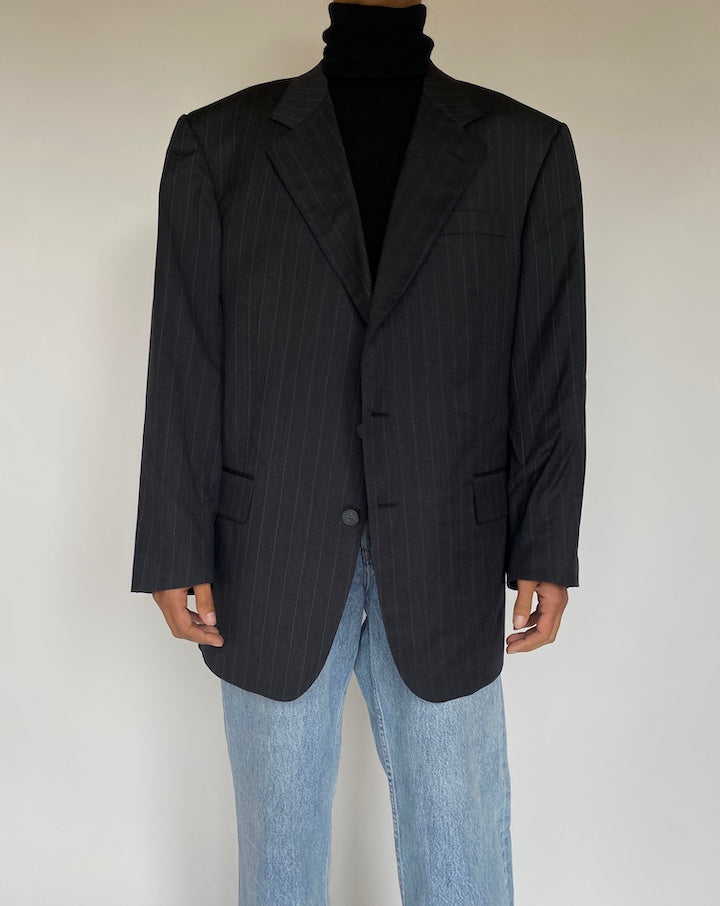 VINTAGE DARK GREY PINSTRIPED BLAZER 1761