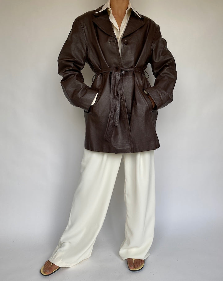 VINTAGE BROWN TRENCH LEATHER JACKET 751