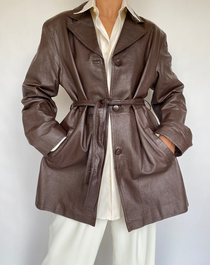 VINTAGE BROWN TRENCH LEATHER JACKET 751