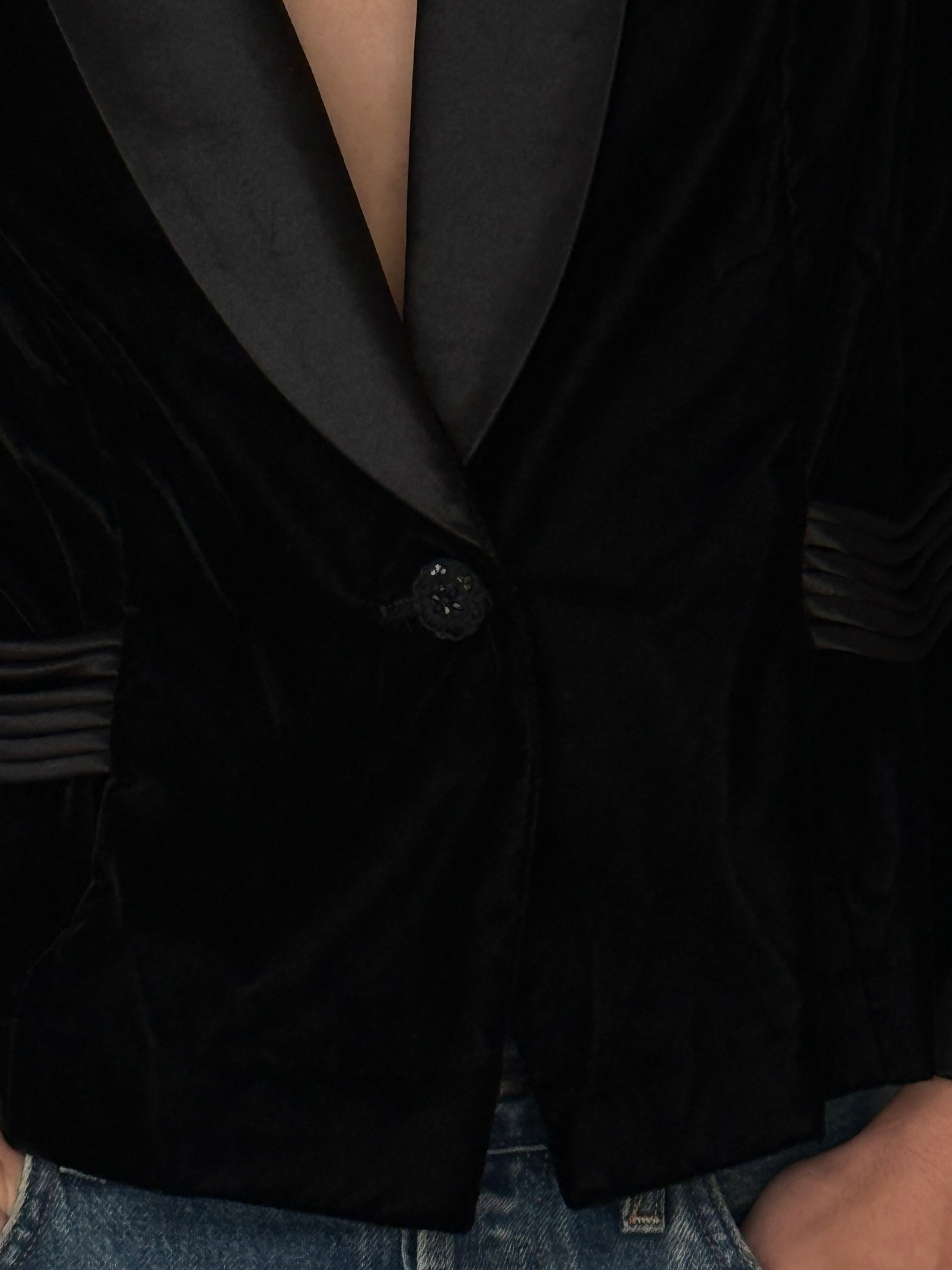 Vintage black velvet fabric close-up