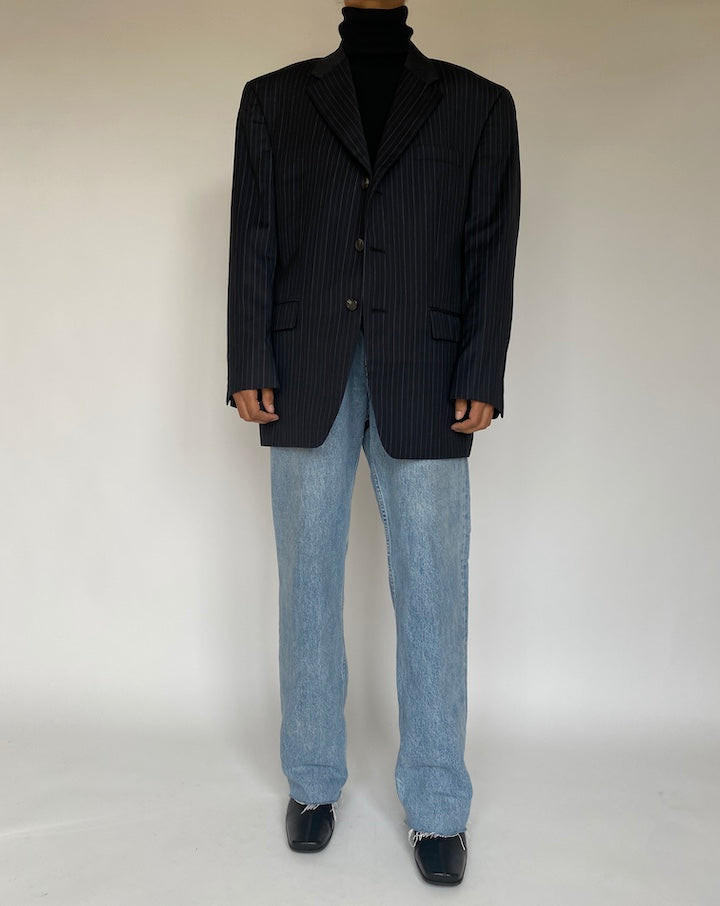 VINTAGE BLACK PINSTRIPED BLAZER 1764