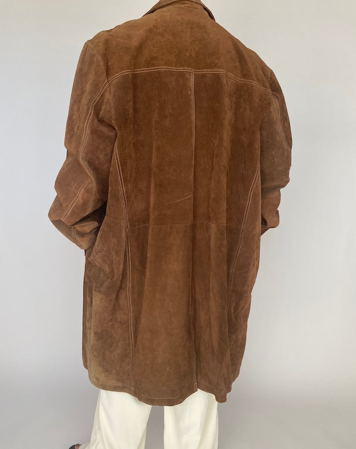 VINTAGE OVERSIZED BROWN LONG SUEDE LEATHER COAT 1124